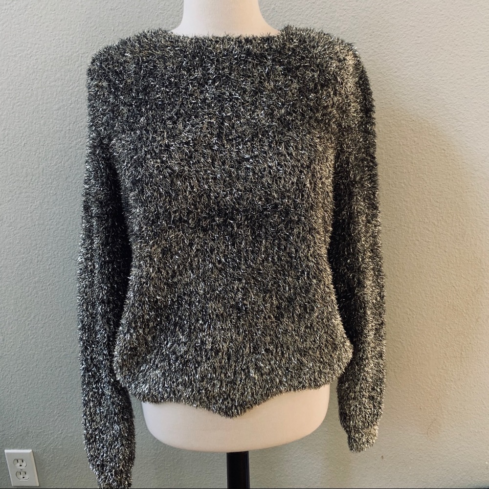 ZERO DEGREES CELSIUS silver metallic knit sweater womens S NWT